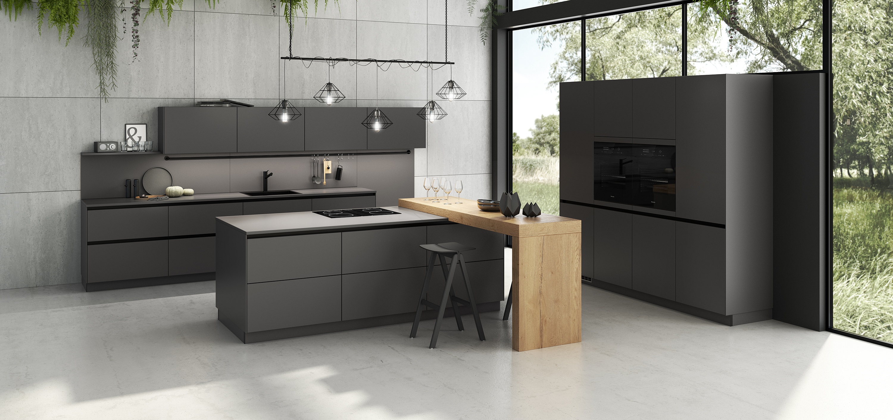 Artego Küche grifflos Graphit Eiche Goldbraun