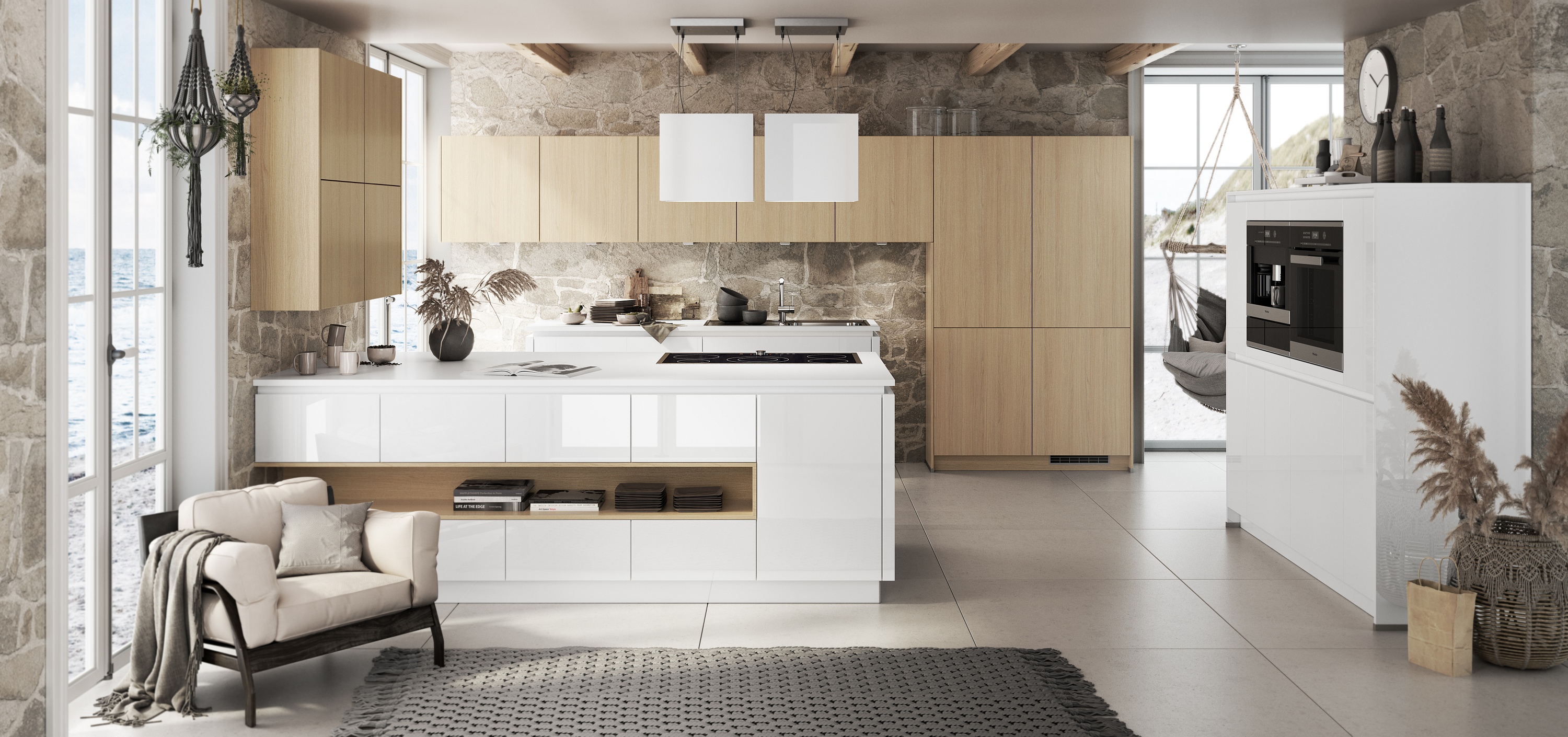 Artego Küche grifflos Starlight Weiß Eiche Natur